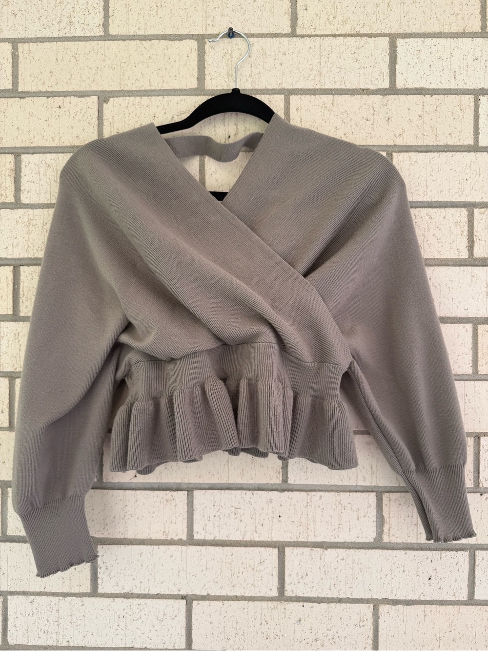 Womens Gray Wrap Peplum Sweater